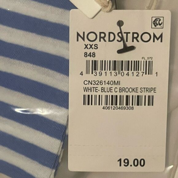 Caslon Rounded V-neck Soft T-Shirt in White-Blue C Brooke Stripe Size: XXS NWT - Picture 8 of 8